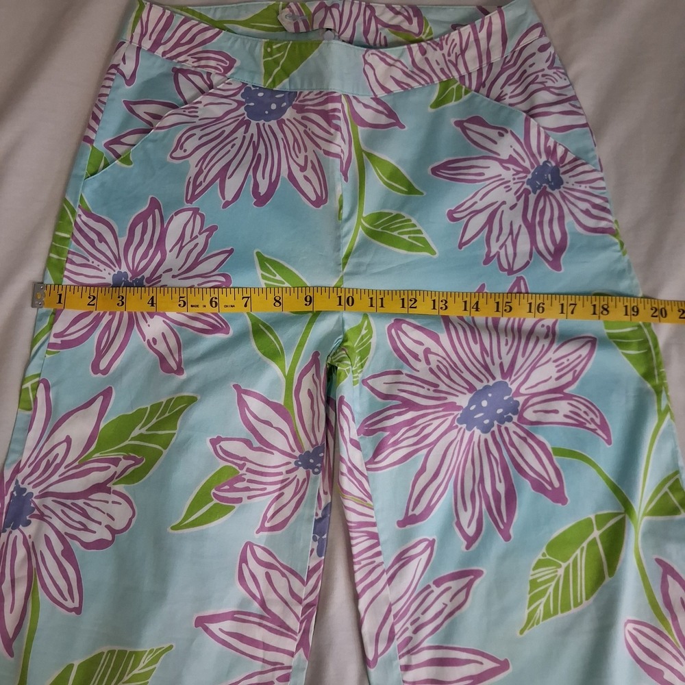 Lilly Pulitzer Floral Wide Leg Stretch Pants Blue Purple Green Tropical Resort 4 - Picture 9 of 16